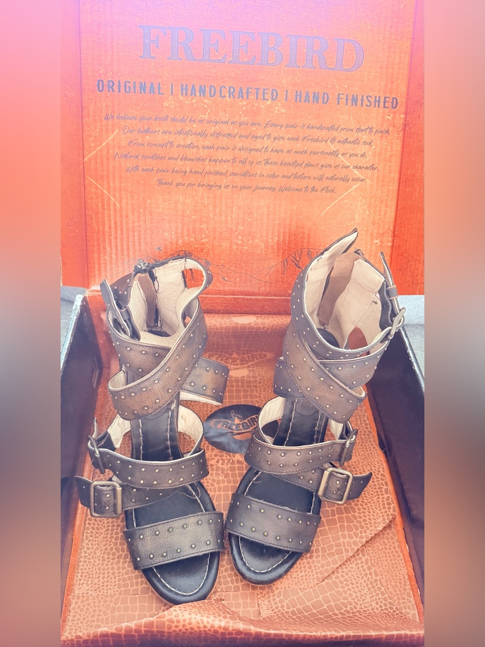 freebird Brown Studded Leather Gladiator Sandals